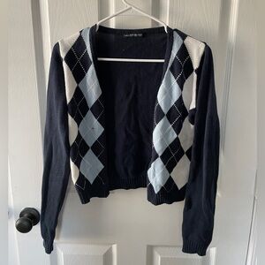 Brandy Melville Navy Argyle Open-Front Women's Sweater Cardigan